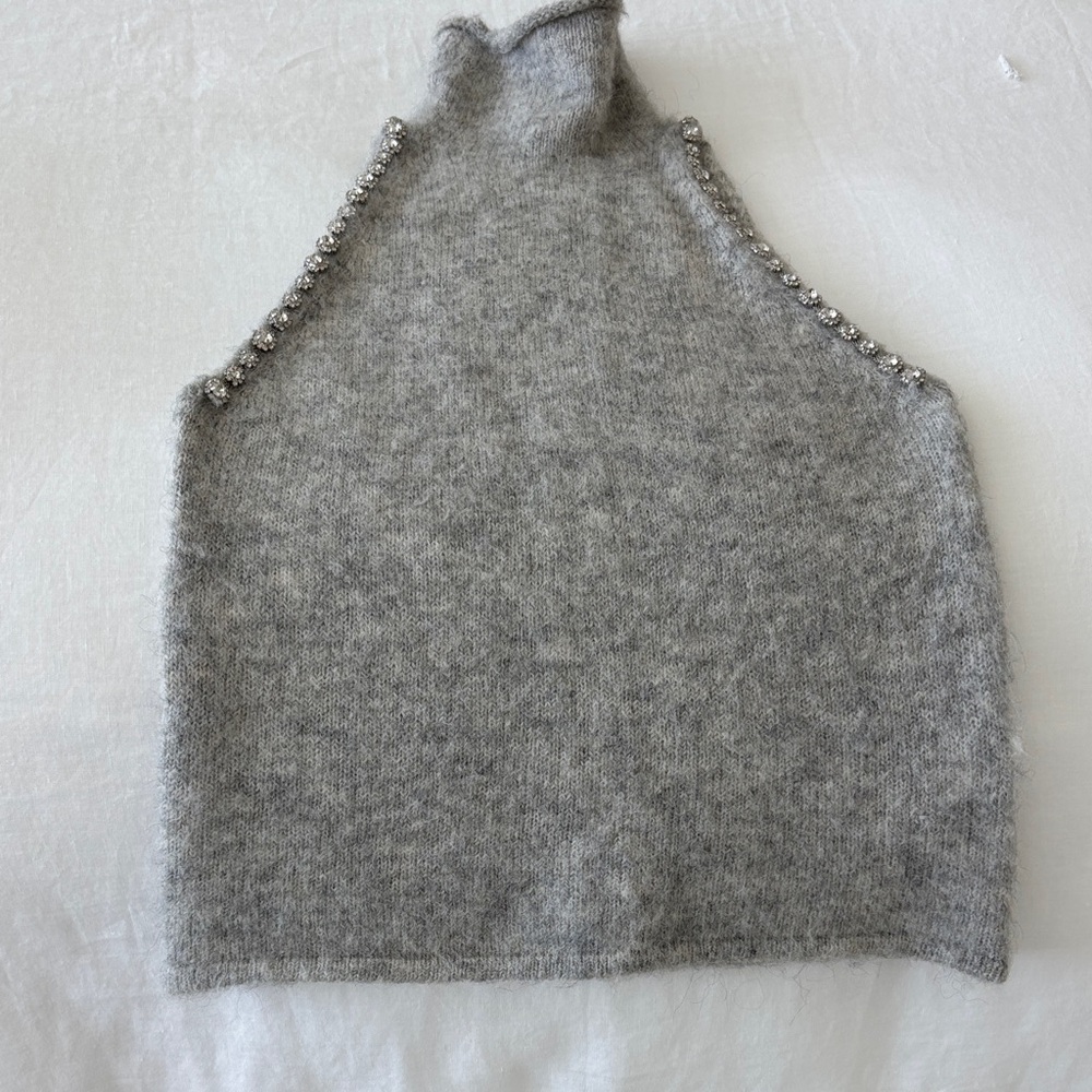 Zara Gray Turtleneck Sweater with Embellished Shoulders
